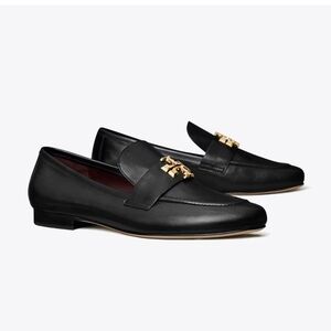 Tory Burch Black and Gold Leather Flats with Classic Design